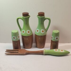 Vintage MCM Oil and Vinegar Salad Set 5 pc Country Kitchen Decor